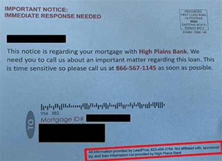 fraud postcard sample