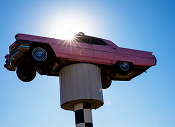 Pink car on a pole at the I70 diner