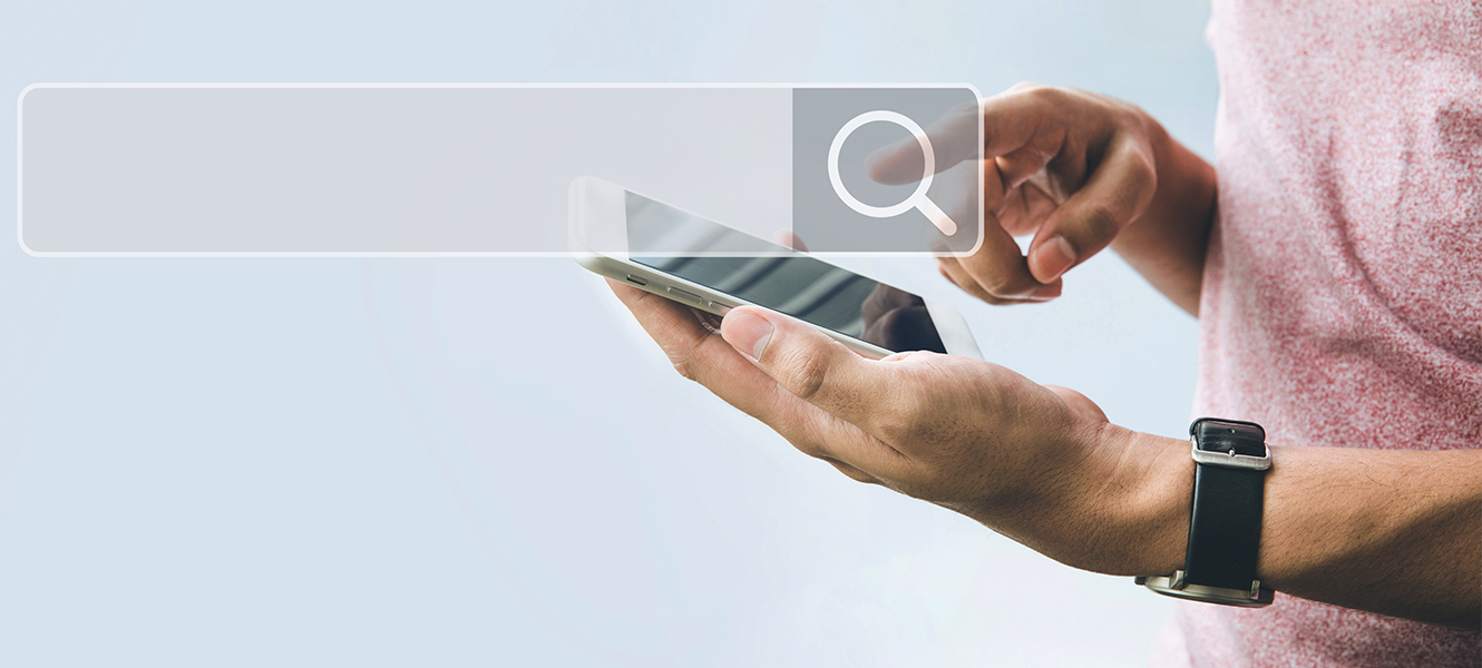 man using search function on mobile phone