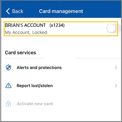 Screenshot Card Management locked